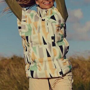Free People NWT Printed Puffer Vest Blocked Logo Oversized size Small